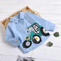 Boys Lapel Long Sleeve Cartoon Car Printed Shirt Boys Clothes Wholesale - PrettyKid