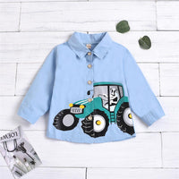 Boys Lapel Long Sleeve Cartoon Car Printed Shirt Boys Clothes Wholesale - PrettyKid