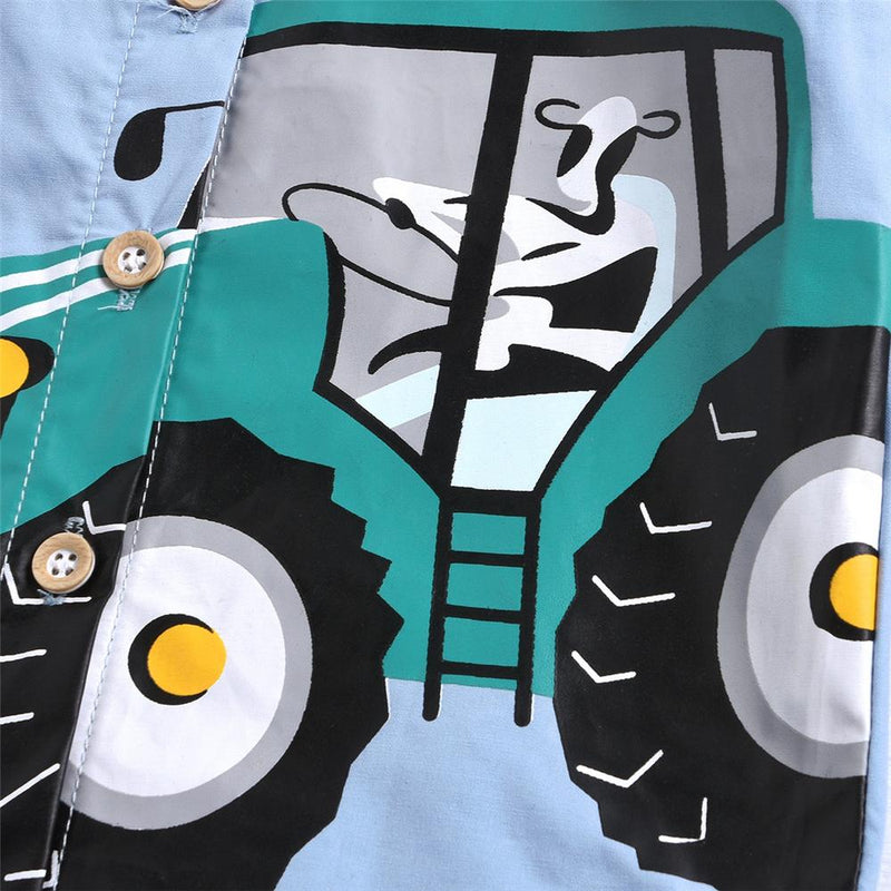 Boys Lapel Long Sleeve Cartoon Car Printed Shirt Boys Clothes Wholesale - PrettyKid