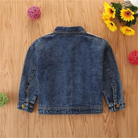 Toddler Girl Lapel Long Sleeve Leopard Splicing Denim Jacket Girl Wholesale - PrettyKid