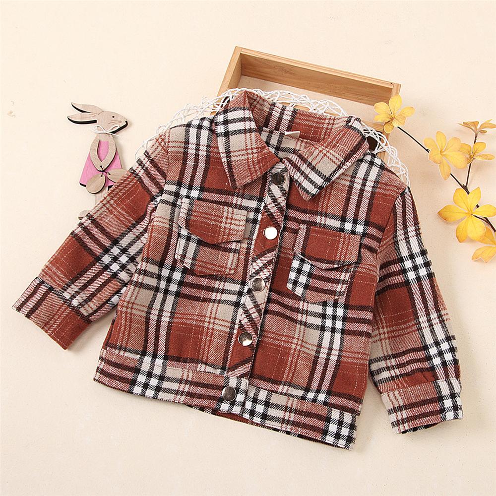 Unisex Lapel Long Sleeve Plaid Button Pocket Jacket Kids Wholesale Clothing - PrettyKid