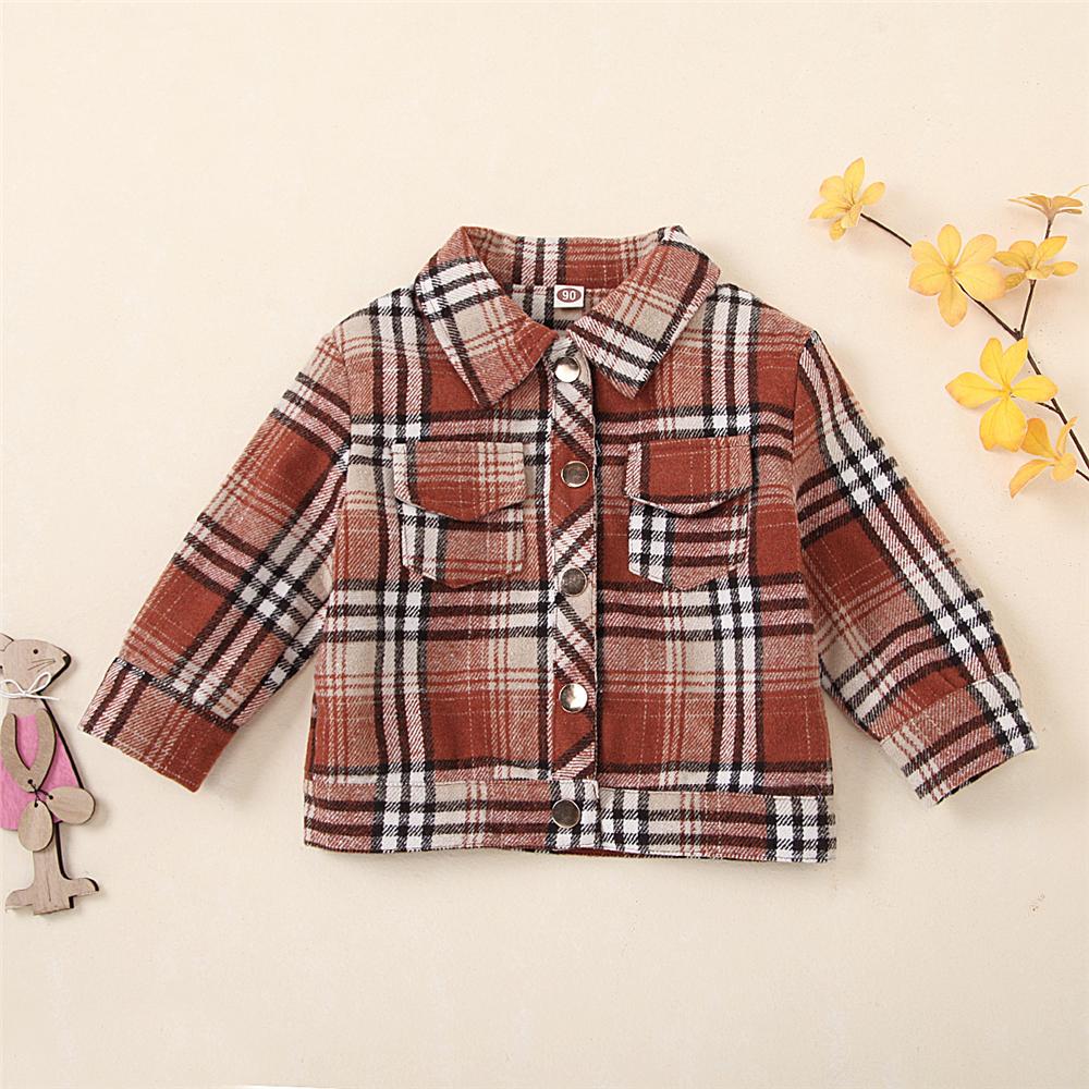 Unisex Lapel Long Sleeve Plaid Button Pocket Jacket Kids Wholesale Clothing - PrettyKid