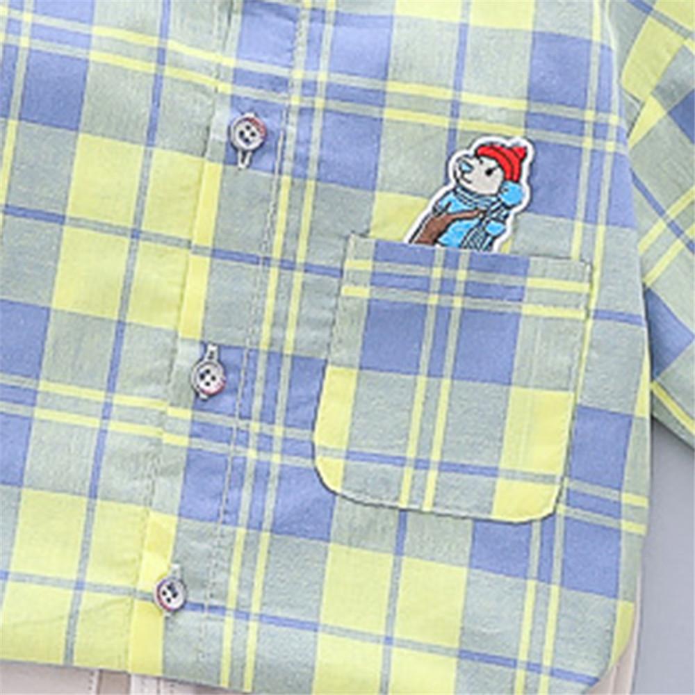 Boys Lapel Long Sleeve Plaid Shirt & Pants - PrettyKid