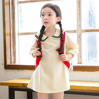 Girls Lapel Long Sleeve Poket Dress - PrettyKid