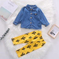 Toddler Unisex Lapel Long Sleeve Shirt & Cactus Pants Infant Wholesale Clothing - PrettyKid