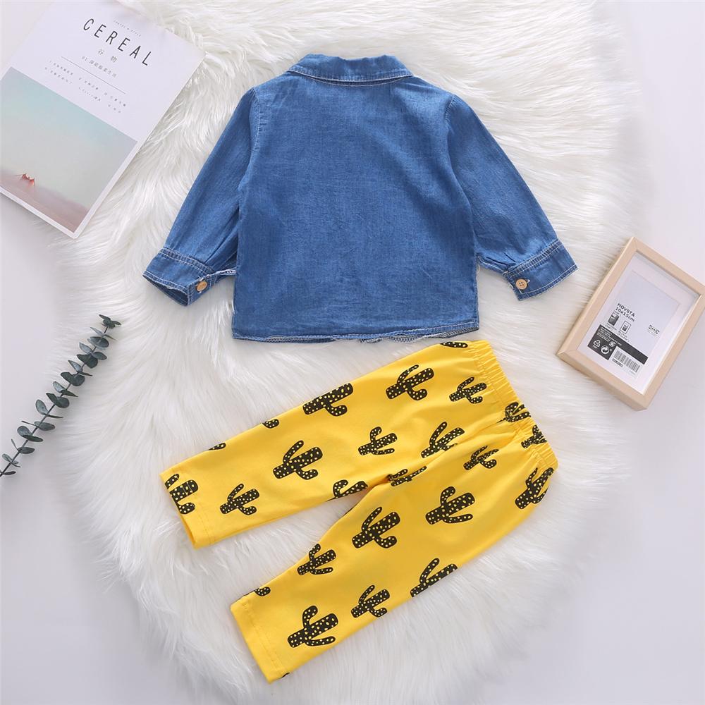 Toddler Unisex Lapel Long Sleeve Shirt & Cactus Pants Infant Wholesale Clothing - PrettyKid