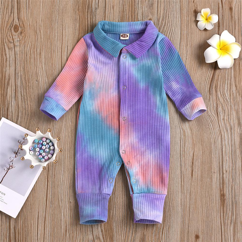 Baby Lapel Long Sleeve Tie Dye Romper Wholesale Baby Clothing - PrettyKid