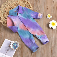 Baby Lapel Long Sleeve Tie Dye Romper Wholesale Baby Clothing - PrettyKid