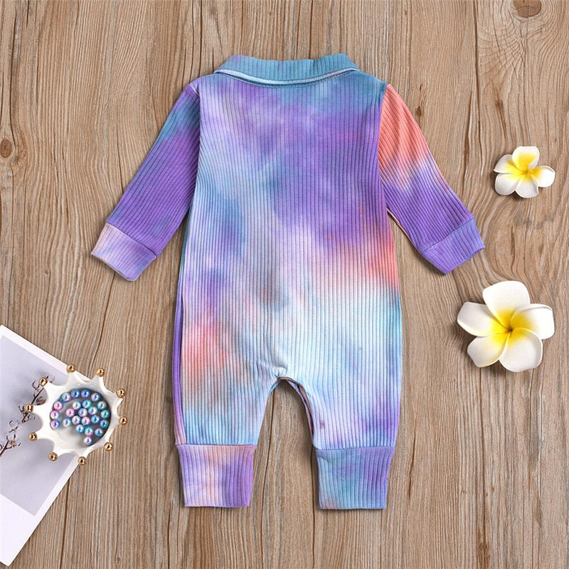 Baby Lapel Long Sleeve Tie Dye Romper Wholesale Baby Clothing - PrettyKid