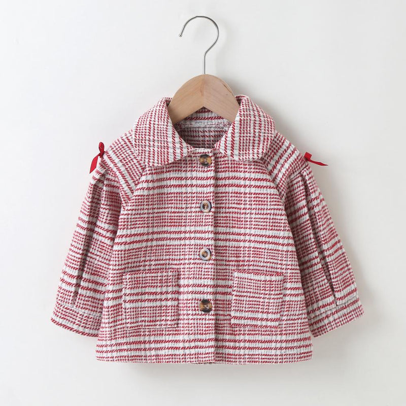 Baby Girls Lapel Plaid Button Long Sleeve Button Coats Baby Boutique Clothes Wholesale - PrettyKid