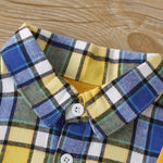 Boys Lapel Plaid Splicing Long Sleeve Top Wholesale Kids Boutique Clothes - PrettyKid