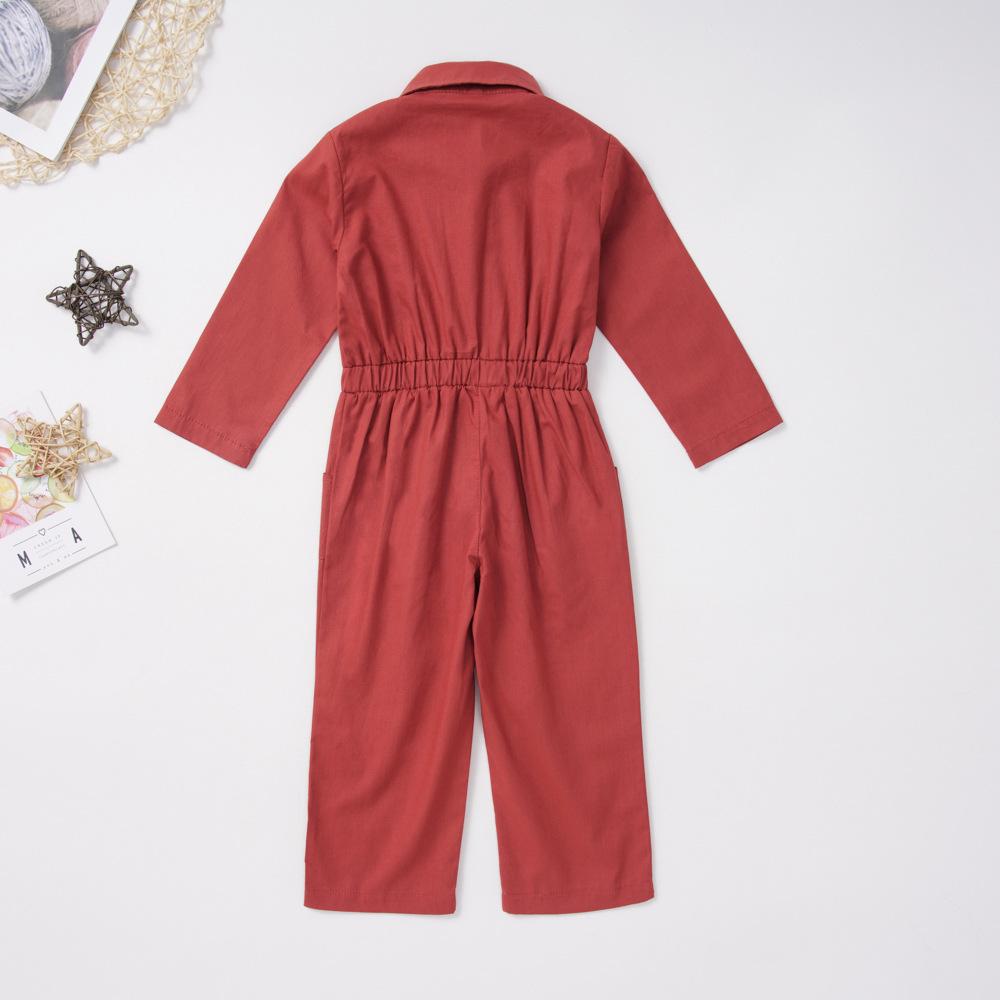 Girls Lapel Pocket Long Sleeve Solid Casual Jumpsuits - PrettyKid