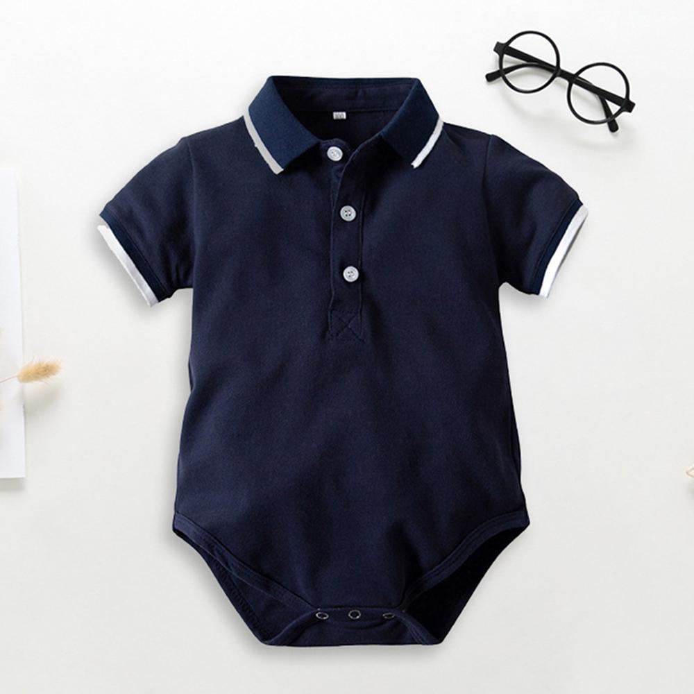 Baby Boys Lapel Short Sleeve Button Polo Romper Baby clothing vendors - PrettyKid