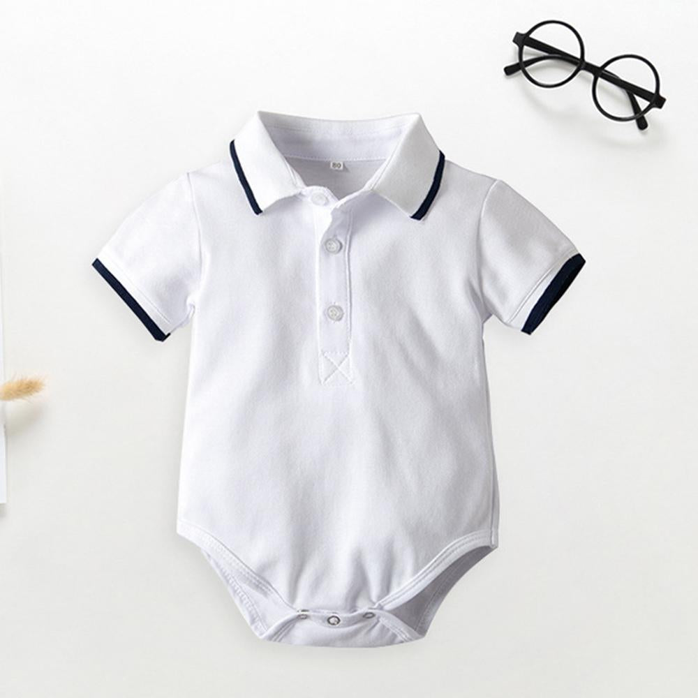 Baby Boys Lapel Short Sleeve Button Polo Romper Baby clothing vendors - PrettyKid