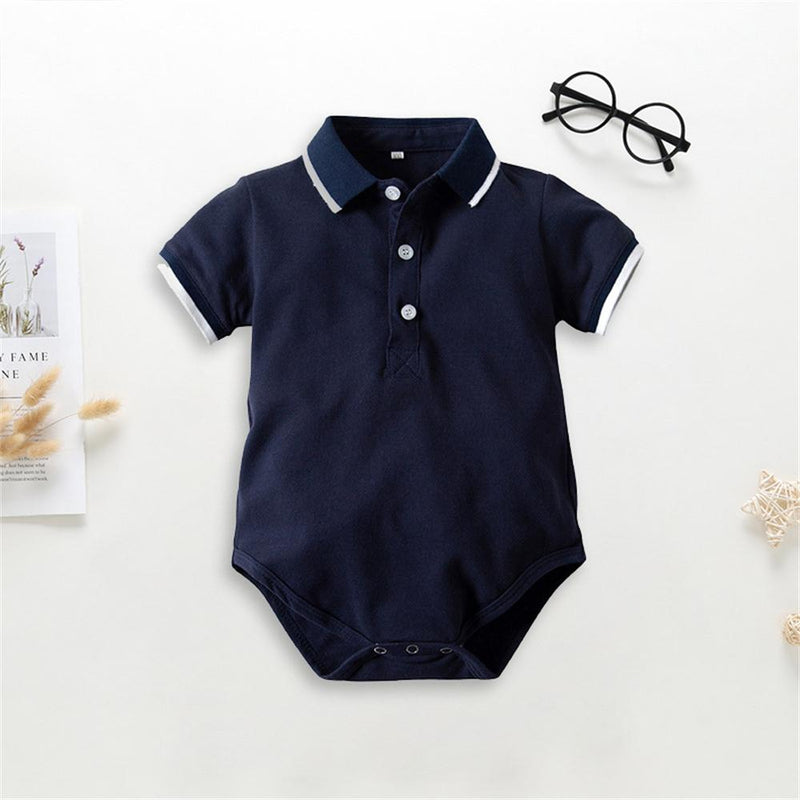 Baby Boys Lapel Short Sleeve Romper & Solid Shorts Baby clothing Suppliers in bulk - PrettyKid