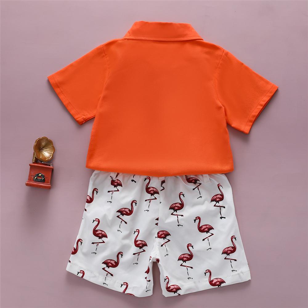 Boys Lapel Solid Button Short Sleeve Top & Cartoon Printed Shorts Wholesale Toddler Boy clothing - PrettyKid