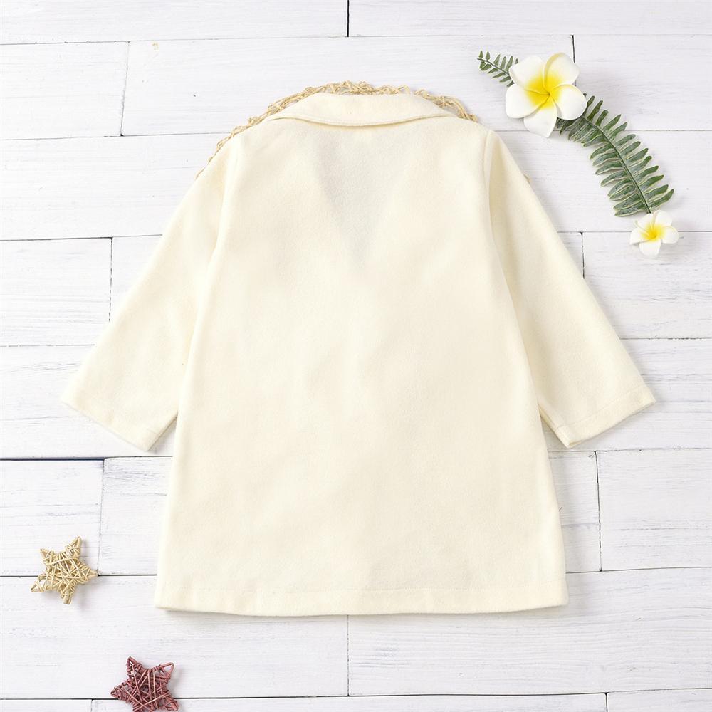 Girls Lapel Solid Color Pocket Long Sleeve Button Coat Wholesale Girl Clothing - PrettyKid