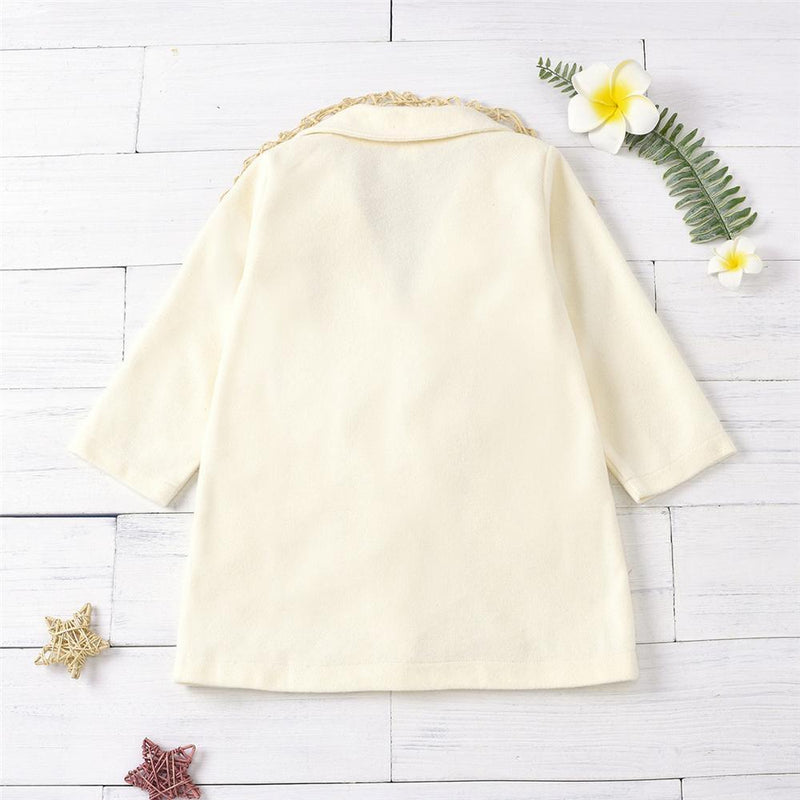 Girls Lapel Solid Color Pocket Long Sleeve Button Coat Wholesale Girl Clothing - PrettyKid