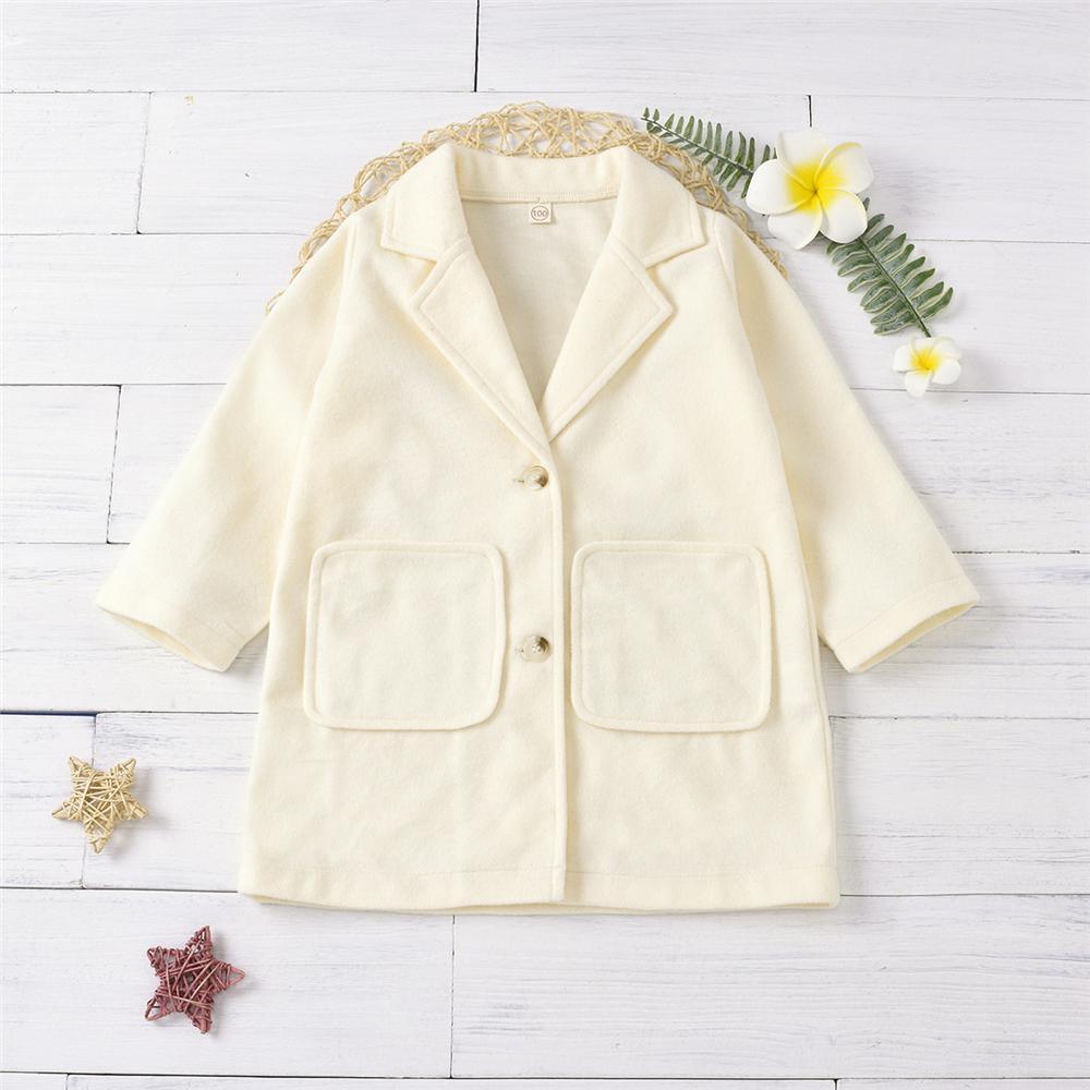 Girls Lapel Solid Color Pocket Long Sleeve Button Coat Wholesale Girl Clothing - PrettyKid