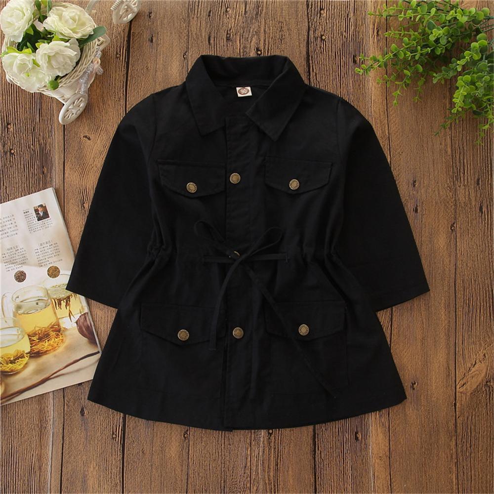 Girls Lapel Solid Long Sleeve Cardigan Coats Wholesale - PrettyKid