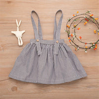 Girls Lapel Solid Top & Stripe Skirt - PrettyKid