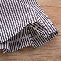 Girls Lapel Solid Top & Stripe Skirt - PrettyKid