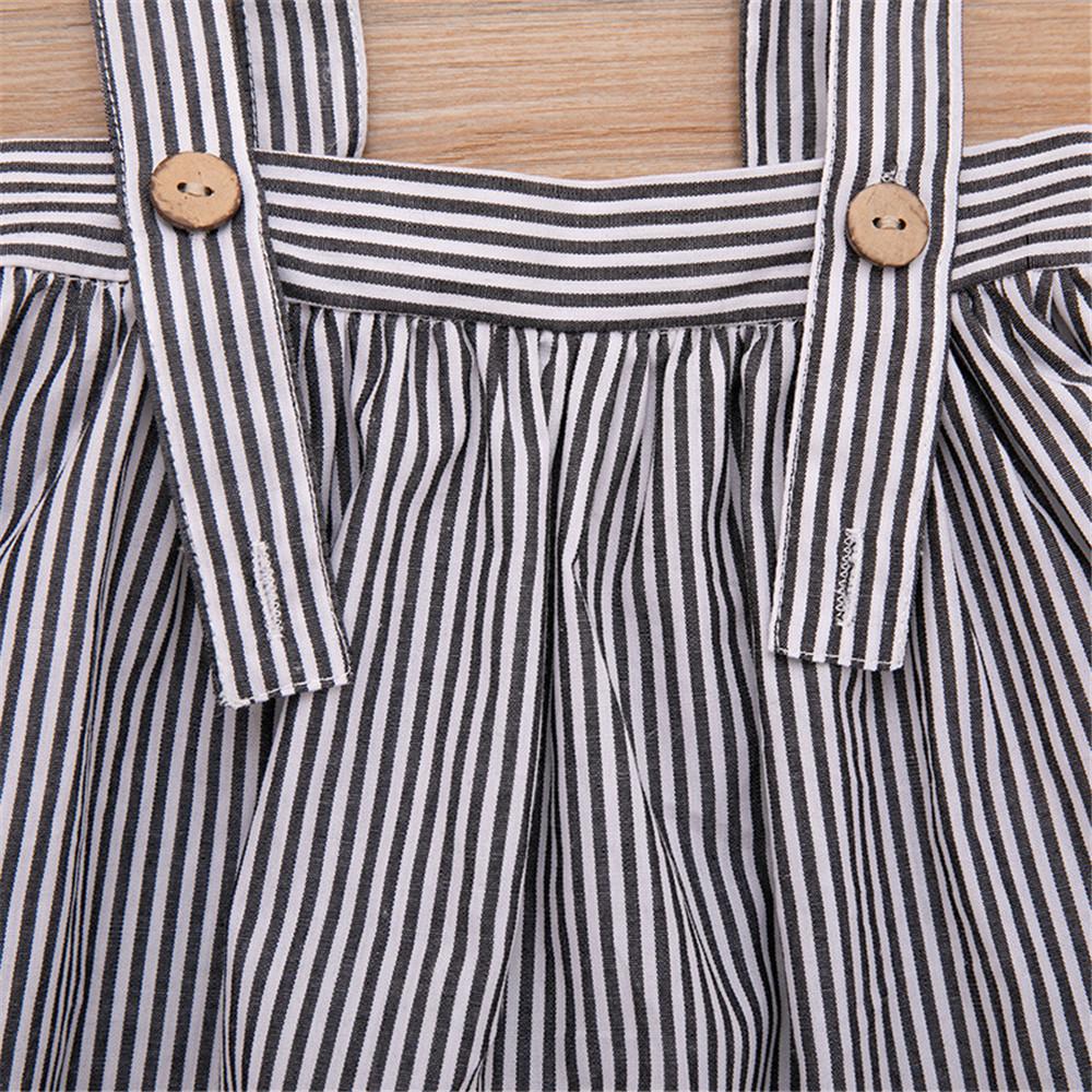 Girls Lapel Solid Top & Stripe Skirt - PrettyKid