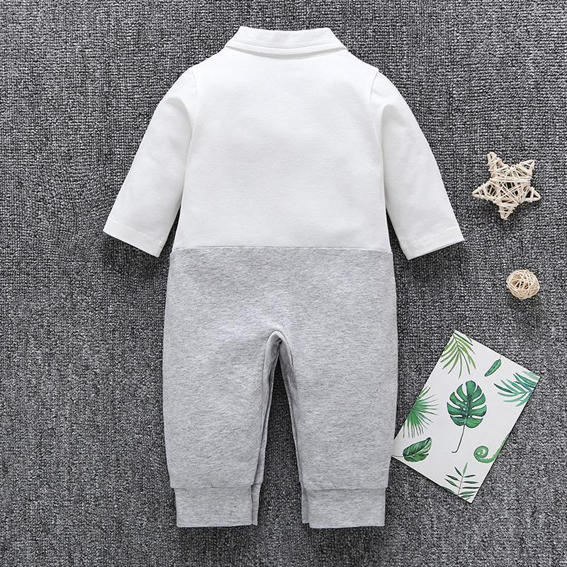 Baby Boy Lapel Stripe Print Bow Detor Romper - PrettyKid