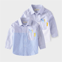 Boys Lapel Striped Dinosaur Splicing Shirt Wholesale - PrettyKid