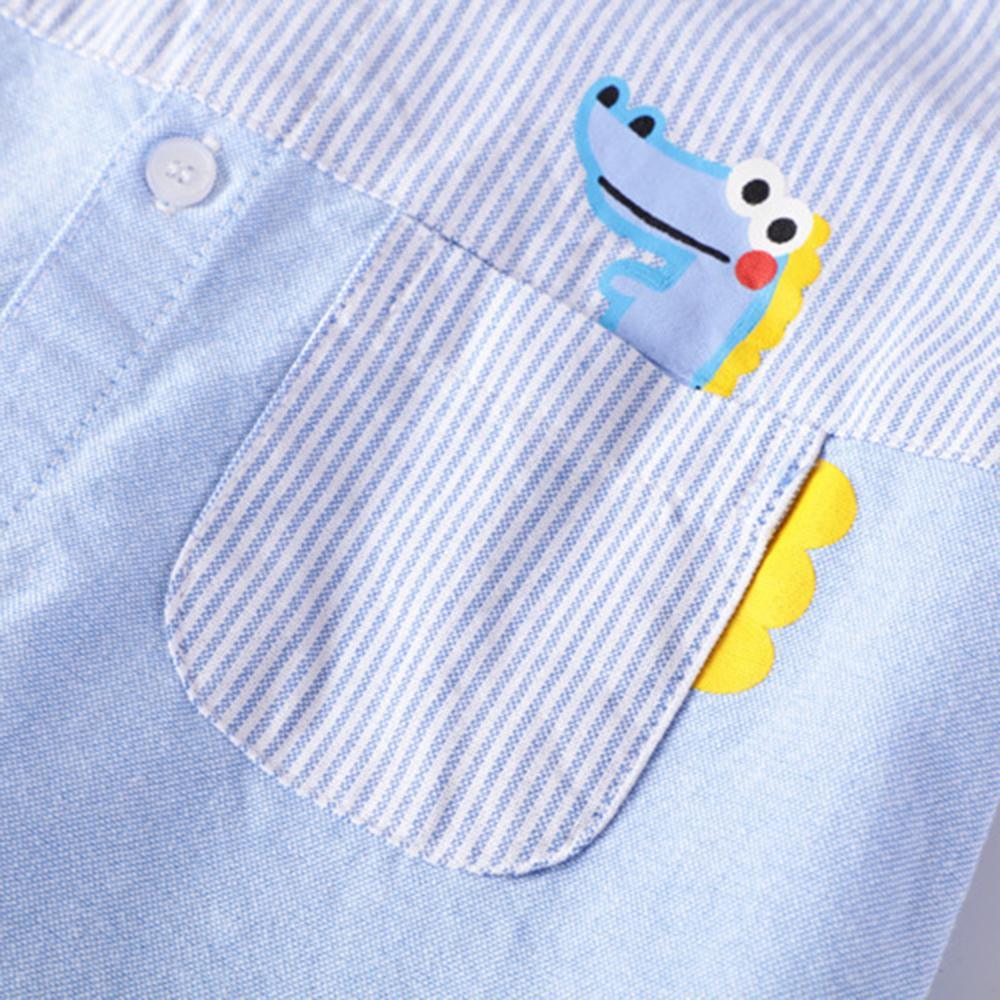 Boys Lapel Striped Dinosaur Splicing Shirt Wholesale - PrettyKid