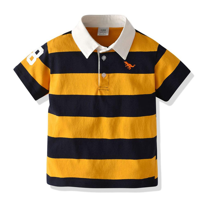 Boys Lapel Striped Short Sleeve Top & Solid Shorts Boy Summer Outfits - PrettyKid