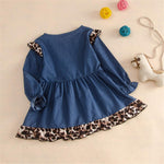 Girls Leopard Bow Long Sleeve Dress Toddler Girl Wholesale Clothing - PrettyKid