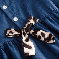 Girls Leopard Bow Long Sleeve Dress Toddler Girl Wholesale Clothing - PrettyKid