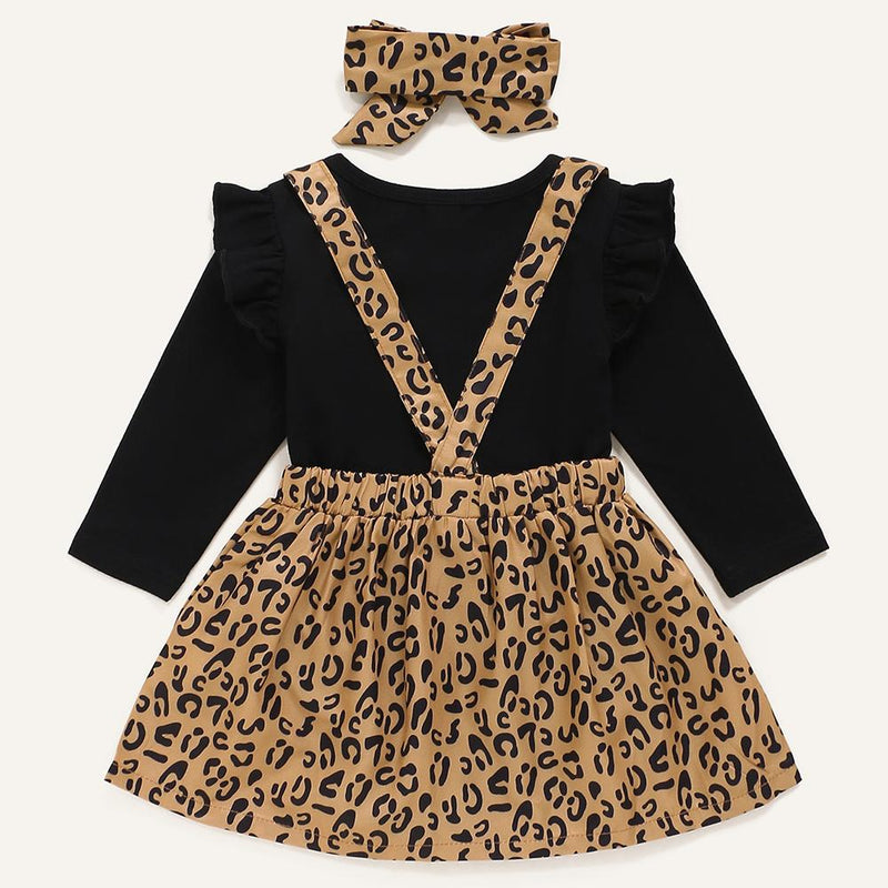 Baby Leopard Butterfly Printed Long Sleeve Romper & Skirt & Headband Baby Romper Wholesale - PrettyKid
