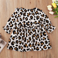 Baby Girls Leopard Button Long Sleeve Dress Wholesale Baby Outfits - PrettyKid