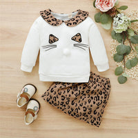 Girls Leopard Cat Crew Neck Long Sleeve Top & Skirt Buy Kids Clothing Wholesale - PrettyKid