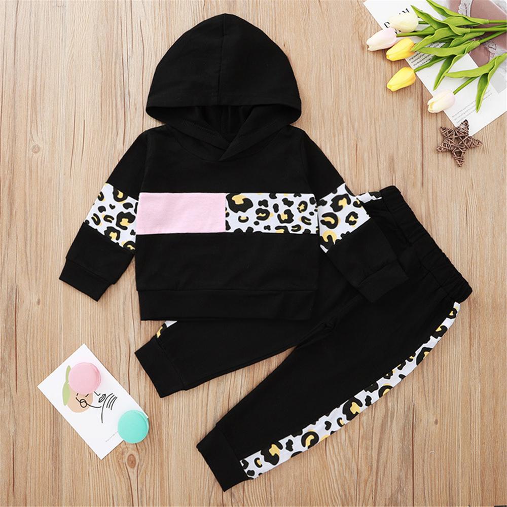 Baby Girls Leopard Color Block Hooded Long Sleeve Baby Girl Tracksuits - PrettyKid