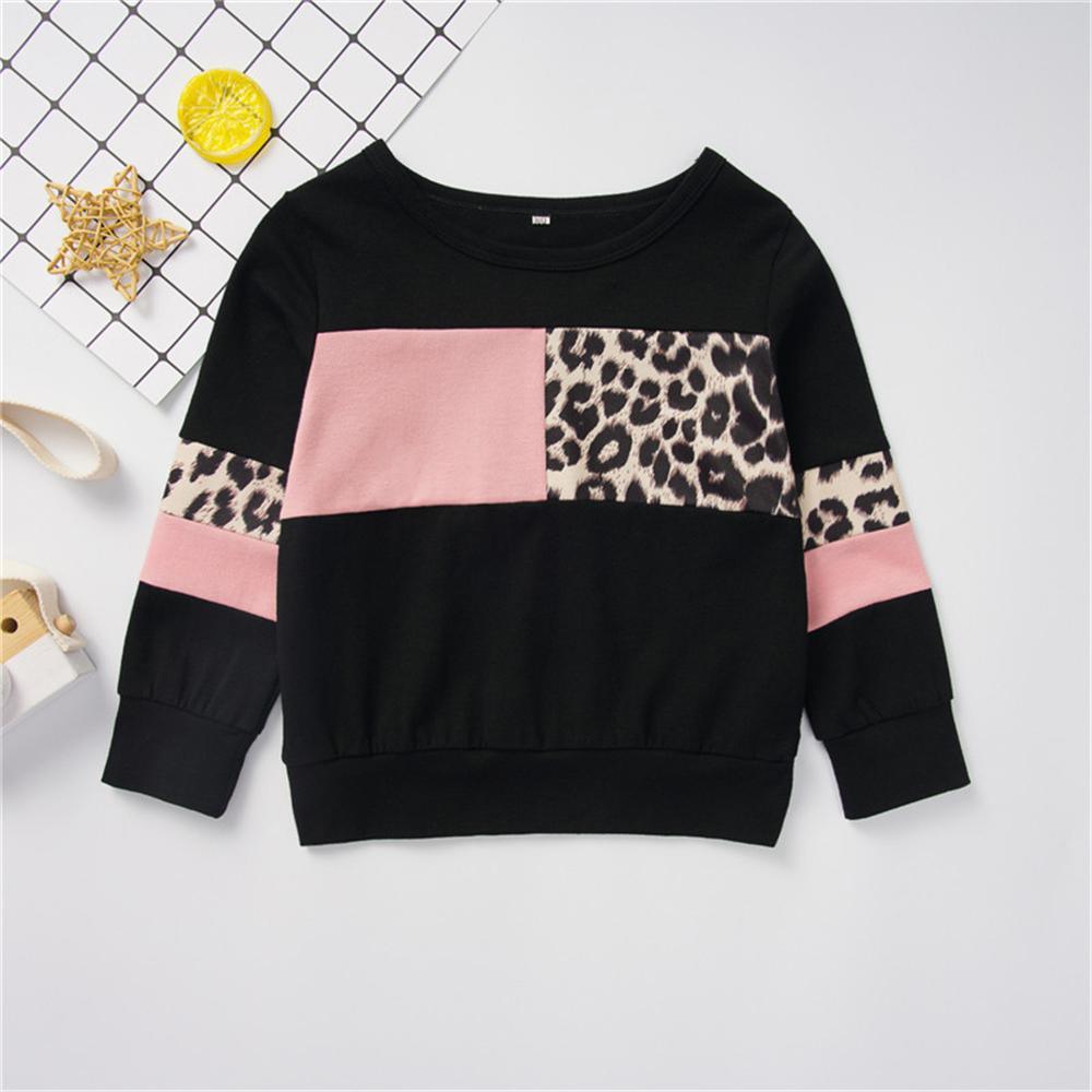 Girls Leopard Color Block Long Sleeve T-shirt Girls Wholesale Clothes - PrettyKid