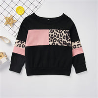 Girls Leopard Color Block Long Sleeve T-shirt Girls Wholesale Clothes - PrettyKid