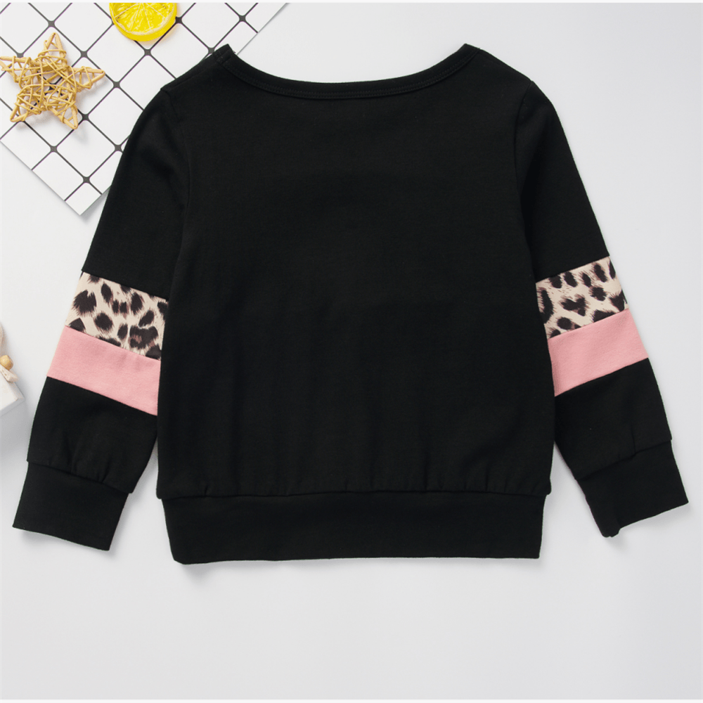 Girls Leopard Color Block Long Sleeve T-shirt Girls Wholesale Clothes - PrettyKid