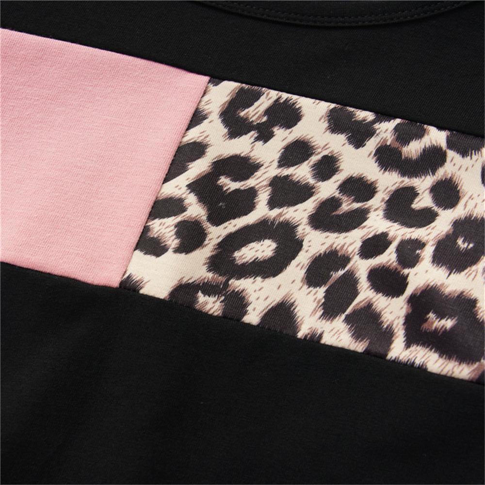 Girls Leopard Color Block Long Sleeve T-shirt Girls Wholesale Clothes - PrettyKid