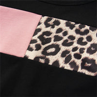 Girls Leopard Color Block Long Sleeve T-shirt Girls Wholesale Clothes - PrettyKid
