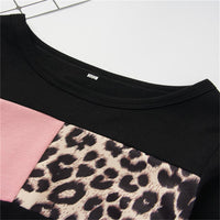 Girls Leopard Color Block Long Sleeve T-shirt Girls Wholesale Clothes - PrettyKid