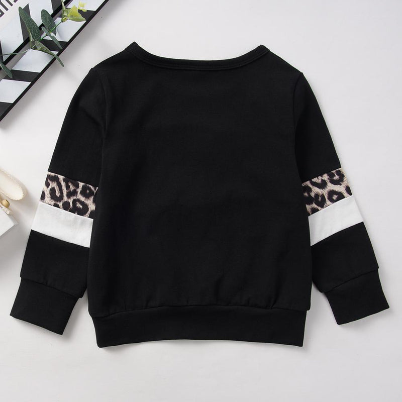 Girls Leopard Color Block Long Sleeve T-shirt Girls Wholesale Clothes - PrettyKid