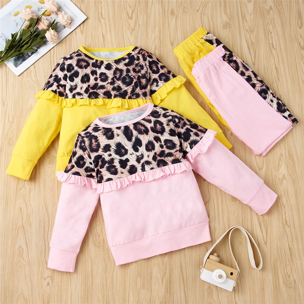 Girls Leopard Crew-neck Long Sleeve Top & Trousers Wholesale Girls - PrettyKid