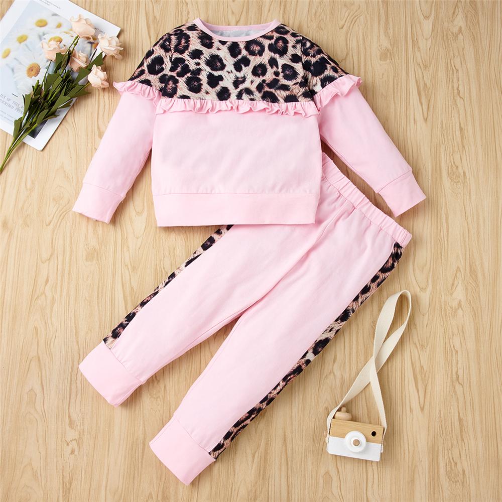 Girls Leopard Crew-neck Long Sleeve Top & Trousers Wholesale Girls - PrettyKid