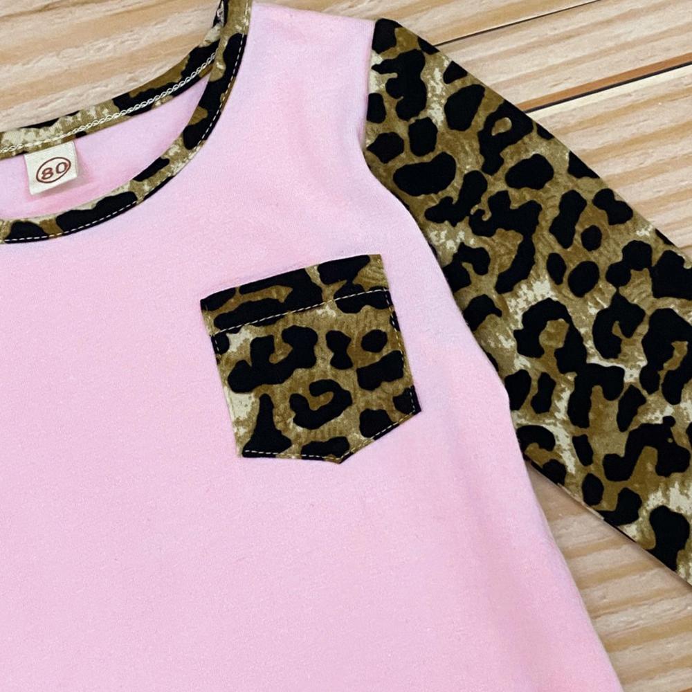 Girls Leopard Crew Neck Long Sleeve Top & Trousers Girls Clothes Wholesale - PrettyKid