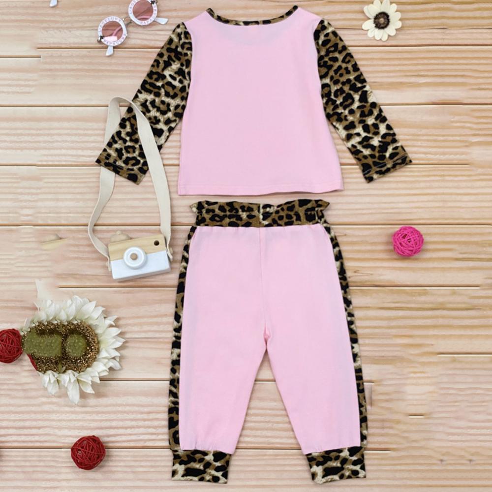 Girls Leopard Crew Neck Long Sleeve Top & Trousers Girls Clothes Wholesale - PrettyKid