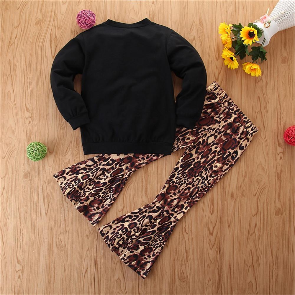 Girls Leopard Heart Long Sleeve Top & Bell Trousers Wholesale Girls - PrettyKid