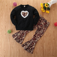 Girls Leopard Heart Long Sleeve Top & Bell Trousers Wholesale Girls - PrettyKid